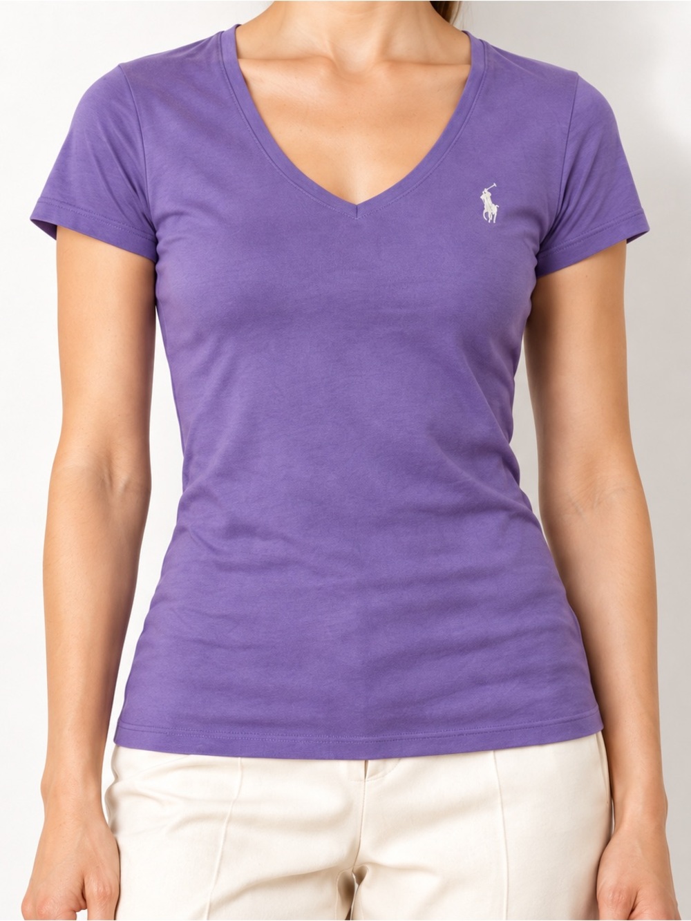 Ralph Lauren Sport Purple Pima Cotton V-Neck Tee Women's XS